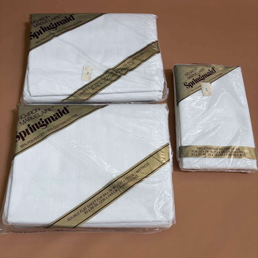 Springmaid Marvelaire x2 White Double Flat Sheets & Standard Pillowcase Set NEW
